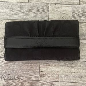 Coach Black Canvas & Patent Leather Trim Wallet